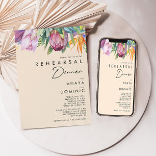 Colourful Tropical Floral   Peach Rehearsal Dinner Invitation