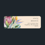 Colourful Tropical Floral | Peach Return Address Return Address Label<br><div class="desc">This colourful tropical floral | peach return address label is perfect for your modern boho destination, green, purple, peach wedding. Design features an elegant bouquet of classic beach watercolor greenery and flowers that may include sage green eucalyptus, mauve and red protea, blush pink hibiscus, orange and blue bird of paradise,...</div>