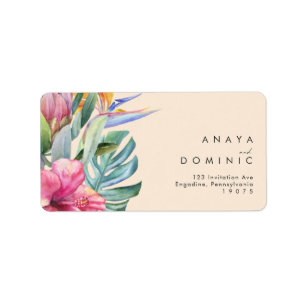 Colourful Tropical Floral   Peach RSVP Address Label