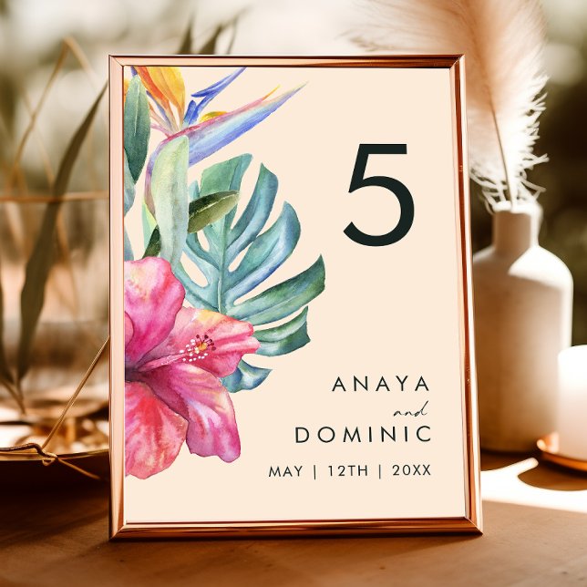 Colourful Tropical Floral | Peach Table Number (Creator Uploaded)
