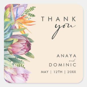 Colourful Tropical Floral   Peach Thank You Weddin Square Sticker