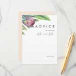 Colourful Tropical Floral Peach Wedding Advice Car<br><div class="desc">This colourful tropical floral peach wedding advice card is perfect for your modern boho destination green, purple, peach wedding. Design features an elegant bouquet of classic beach watercolor greenery and flowers, including sage green eucalyptus, mauve and red protea, blush pink hibiscus, orange and blue bird of paradise, and dark green...</div>