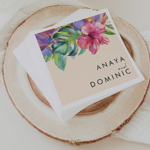 Colourful Tropical Floral Peach Wedding Napkins