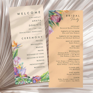Colourful Tropical Floral   Peach Wedding Program