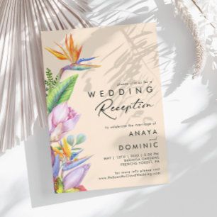 Colourful Tropical Floral Peach Wedding Receptio Invitation