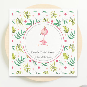 Colourful Tropical Floral Pink Flamingo Baby Showe Napkin