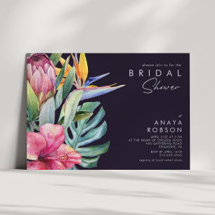 Colourful Tropical Floral   Purple Bridal Shower Invitation