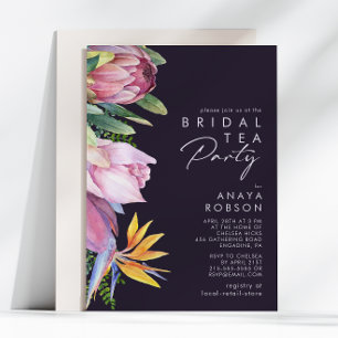 Colourful Tropical Floral   Purple Bridal Tea Part Invitation