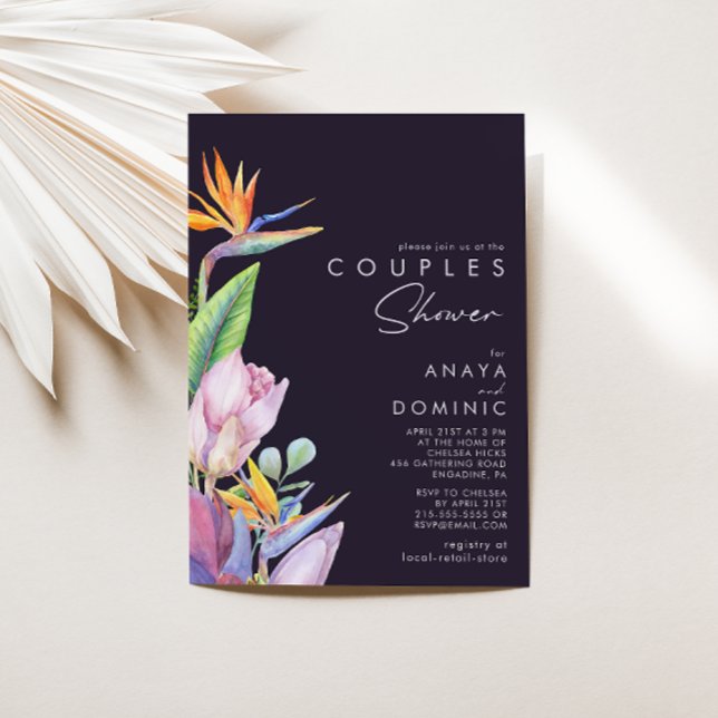 Colourful Tropical Floral | Purple Couples Shower Invitation (Creator Uploaded)
