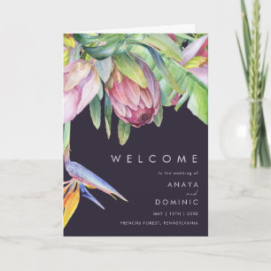 Colourful Tropical Floral Purple Folded Wedding Program