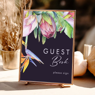 Colourful Tropical Floral   Purple Guest Book Sign