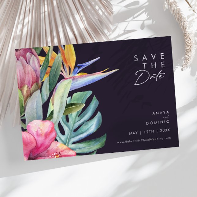 Colourful Tropical Floral | Purple Horizontal Save The Date (Creator Uploaded)