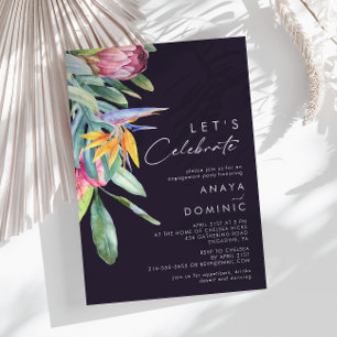 Colourful Tropical Floral Purple Let's Celebrate Invitation