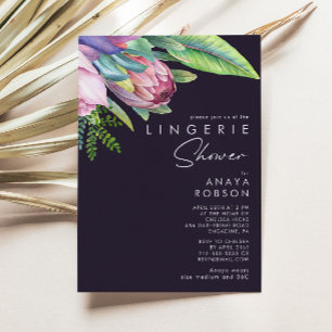 Colourful Tropical Floral   Purple Lingerie Shower Invitation