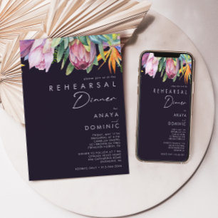 Colourful Tropical Floral   Purple Rehearsal Dinne Invitation