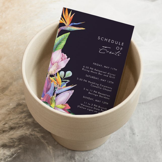 Colourful Tropical Floral Purple Schedule of Event Enclosure Card (Creator Uploaded)