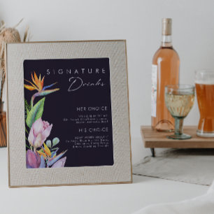 Colourful Tropical Floral Purple Signature Drink Poster
