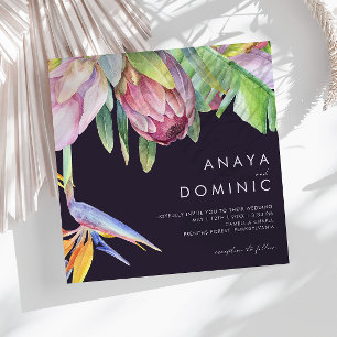 Colourful Tropical Floral   Purple Square Wedding Invitation