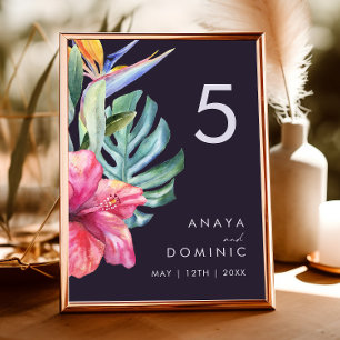 Colourful Tropical Floral Purple Table Number