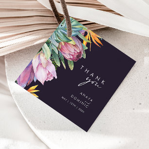 Colourful Tropical Floral Purple Thank You Favour Tags