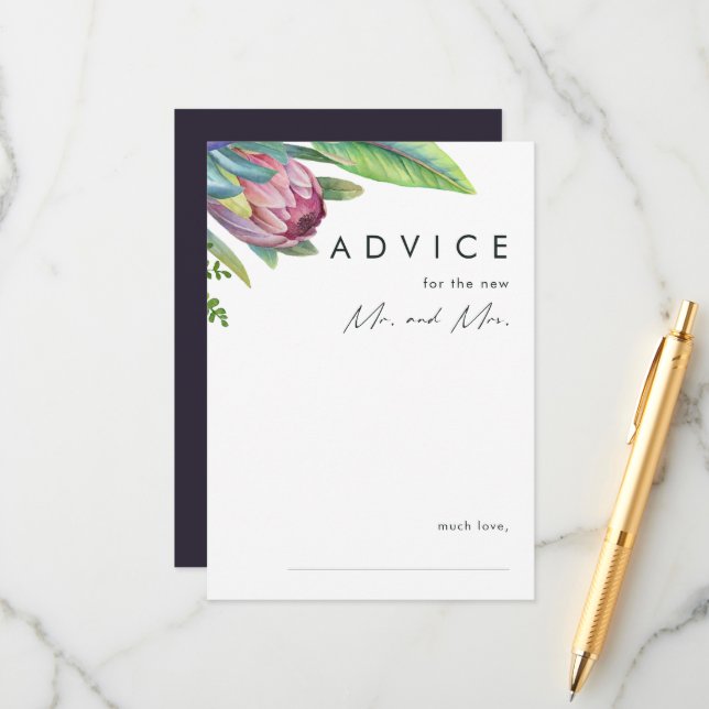 Colourful Tropical Floral Purple Wedding Advice Card (Front/Back In Situ)