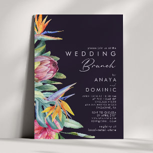 Colourful Tropical Floral   Purple Wedding Brunch Invitation