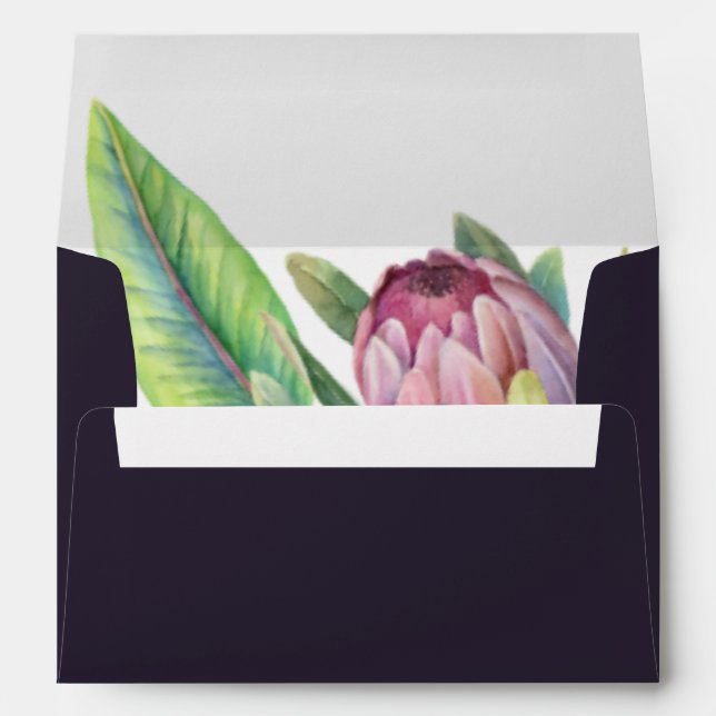 Colourful Tropical Floral Purple Wedding Invitatio Envelope (Back (Bottom))