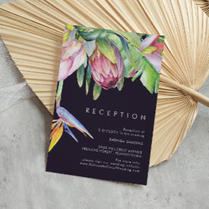 Colourful Tropical Floral Purple Wedding Reception Enclosure Card