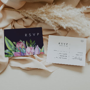 Colourful Tropical Floral   Purple Wedding RSVP Postcard