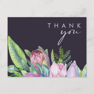 Colourful Tropical Floral Purple Wedding Thank You Postcard