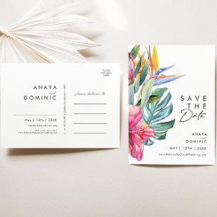 Colourful Tropical Floral Save The Date Postcard