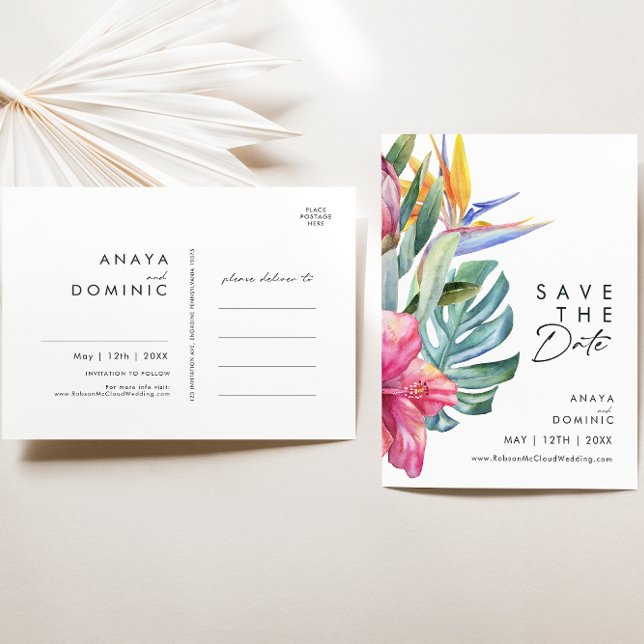 Colourful Tropical Floral | Save The Date Postcard (Creator Uploaded)