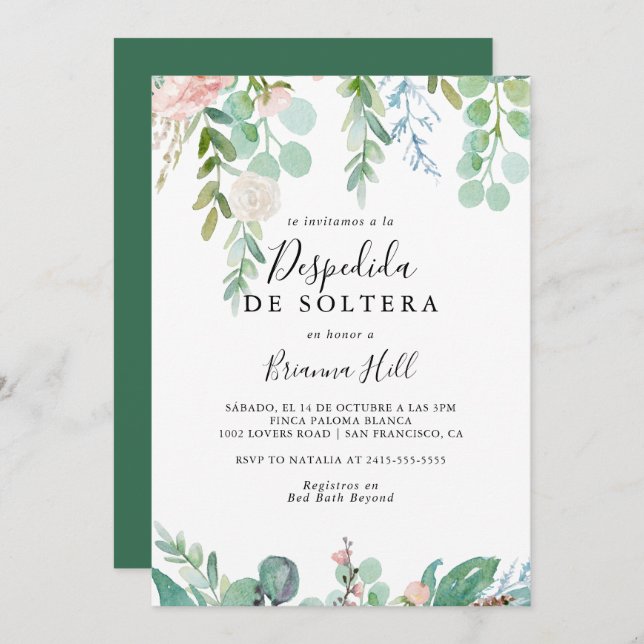 Colourful Tropical Floral Spanish Bridal Shower Invitation (Front/Back)