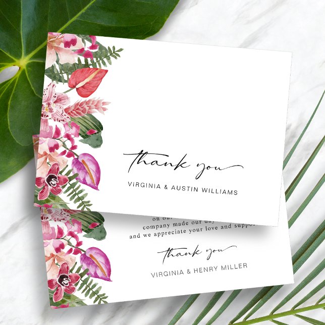 Colourful Tropical Floral Thank You Card (Colorful Watercolor Tropical Floral Wedding Thank You Card by Painted Paperie
)