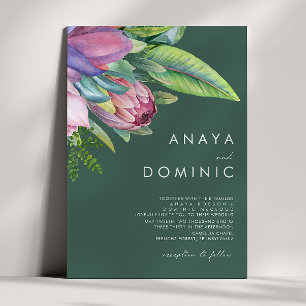 Colourful Tropical Floral Traditional Green Weddin Invitation