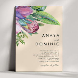 Colourful Tropical Floral Traditional Peach Weddin Invitation