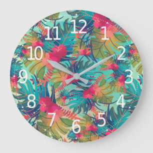 Colourful Tropical Floral Watercolor Wall Clock