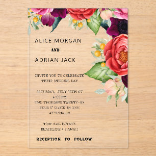 Colourful Tropical Floral Wedding Acrylic Invitations