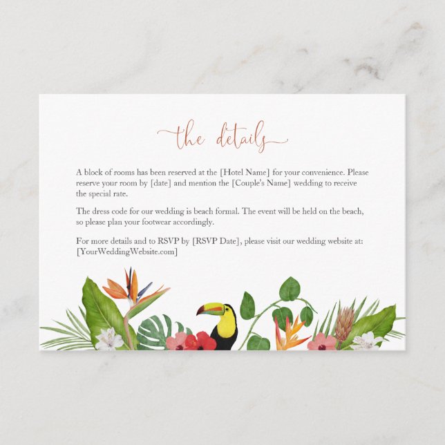 Colourful Tropical Floral Wedding Details Card (Front)