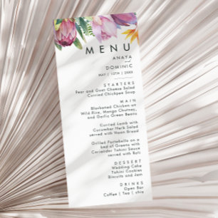 Colourful Tropical Floral   Wedding Dinner Menu
