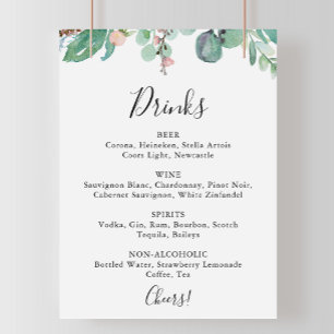 Colourful Tropical Floral Wedding Drinks Menu Sign