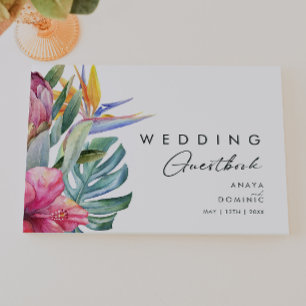 Colourful Tropical Floral   Wedding Guest Book