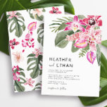 Colourful Tropical Floral Wedding Invitation<br><div class="desc">Celebrate your love and escape to paradise with this Colourful Tropical Floral Wedding Invitation. Perfect for beach and coastal destination weddings, this wedding invitation is filled with elegant and modern touches, romantic florals, and vibrant colours. The stunning watercolor artwork includes green palm and monstera leaves, bright magenta and fuchsia orchids,...</div>