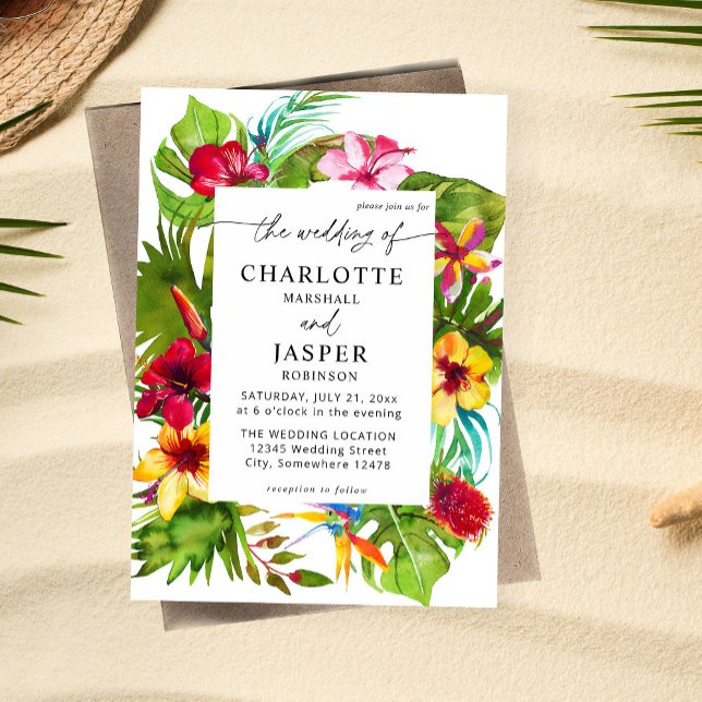 Colourful Tropical Floral Wedding Invitation (Creator Uploaded)