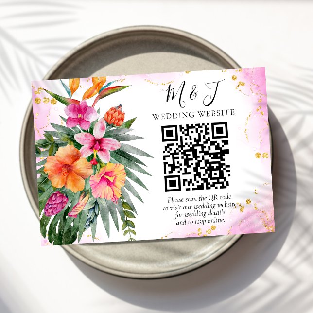 Colourful Tropical Floral Wedding QR Code Details Enclosure Card (Creator Uploaded)