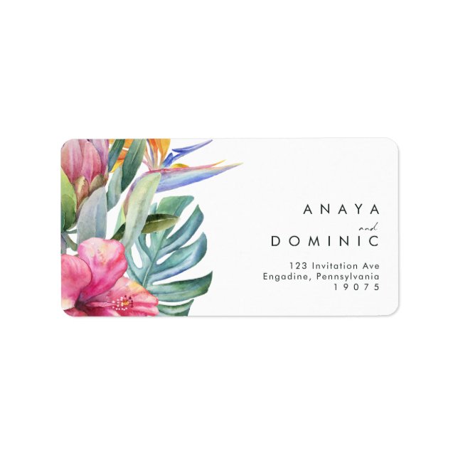 Colourful Tropical Floral | Wedding RSVP Address Label (Front)