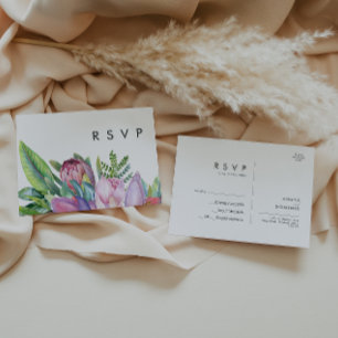 Colourful Tropical Floral Wedding RSVP Postcard