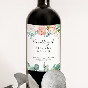 Colourful Tropical Floral Wedding Wine Labels