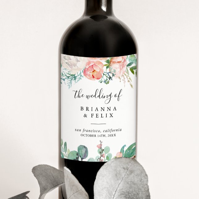 Colourful Tropical Floral Wedding Wine Labels (Creator Uploaded)