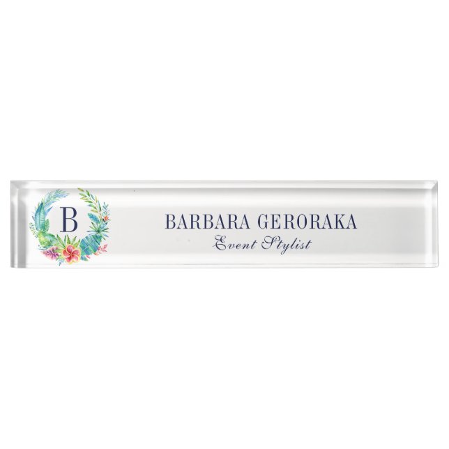 Colourful Tropical Floral Wreath Nameplate (Front)